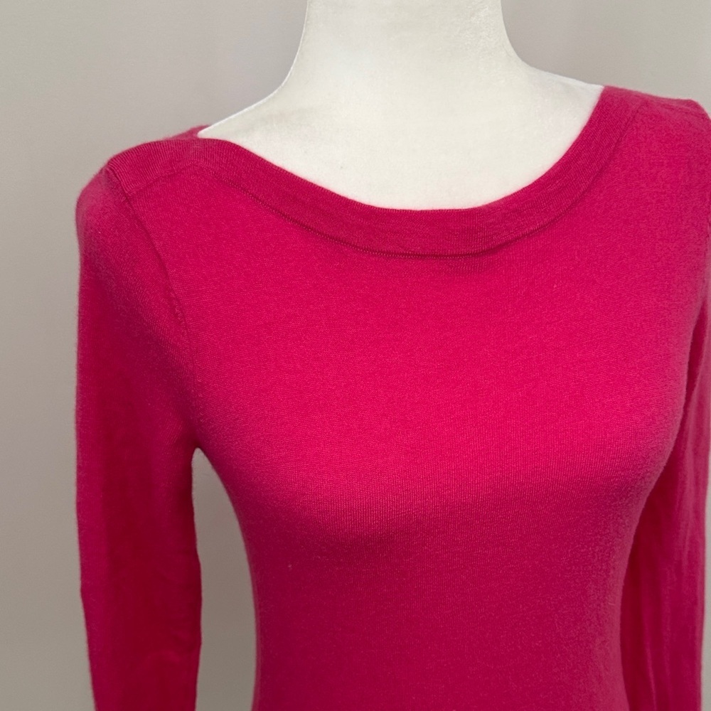 Ellen Tracy Fuchsia Pink Boat Neck Sweater 100% Extra Fine Merino Wool Sz S - Picture 3 of 12